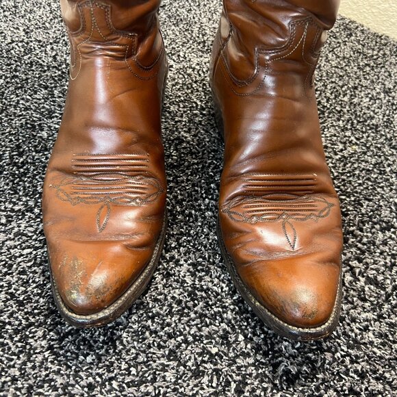 VTG Justin Leather Cowboy Boots Comb Last  9.5 B Brown Western Embroidered 2510 - Picture 13 of 16